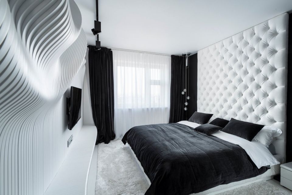 Варианты дизайна черно-белой спальной комнаты